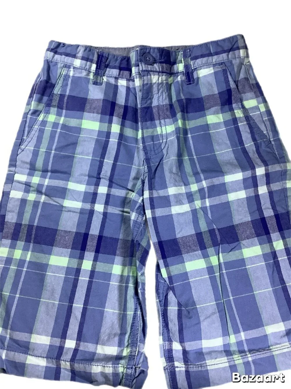 Old Navy Boys Violet and Green Plaid Shorts Size 10 Built-In Belt